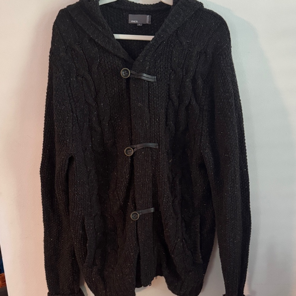 Vince Black Hooded Cable Knit Sweater